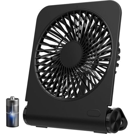 Mini ventilateur de bureau silencieux - noir - rechargeable par USB - pliable à 225°, 4 vitesses de ventilation - autonomie de 16 heures - portable (1/3)