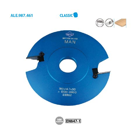 Leman – Porte-outils de toupie D150 pour bois dur – Épaisseur minimale 23mm – Tenons de 50mm – Profils adaptables n°461, 462, 463, 464 (1/2)