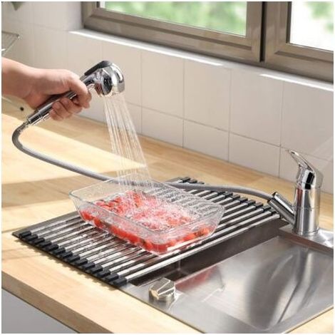 CECIPA Robinet Cuisine Mitigeur Evier avec Douchette Extractible 2 Jets au Choix en Cuivre Chormé Eau Froid et Eau Chaude (1/5)
