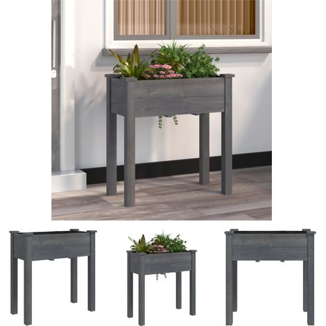 The Living Store - Pflanzkübel mit Einsatz Grau 71x37x76 cm Massivholz Tanne (1/5)