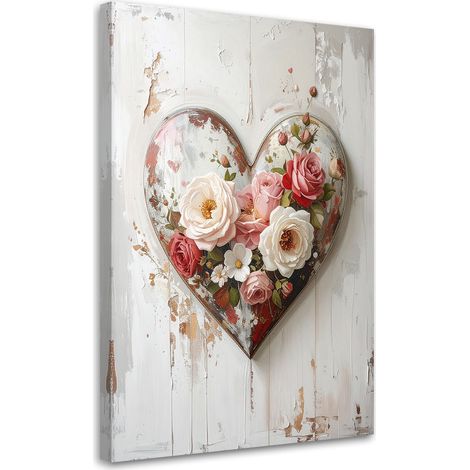 Quadro su tela, Cuore 3D amore fiori in stile shabby chic, 20x30 (1/5)