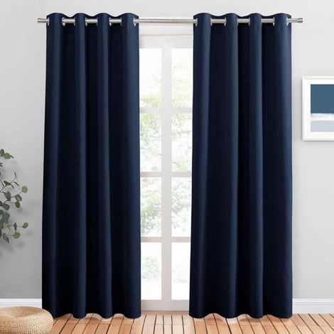 2x Thermal blackout curtains 100 x 200 cm - Thermal insulating living room curtains with eyelets - blackout and opaque - ideal for bedroom and living room - blue (1/4)