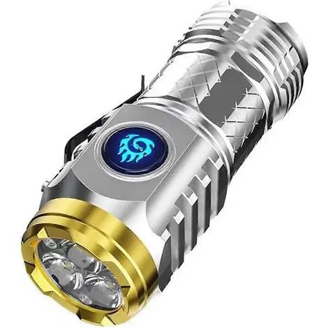 Lampe torche tactique mini laser rechargeable extrêmement lumineuse argentée-- (1/5)