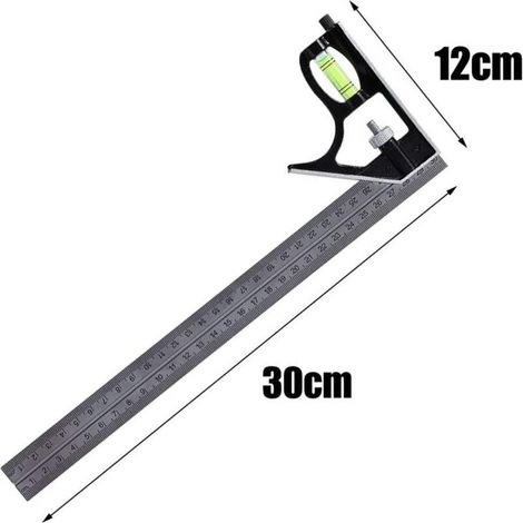 Règles à tracer Carrée Outils de Mesure, équerre combinée 300 mm, Acier Inoxydable Règle d'angle de Combinaison avec règle Réglable d'angle Droit d'alliage de Zinc Outil, Règle à Angle Carrée Combinai (1/4)