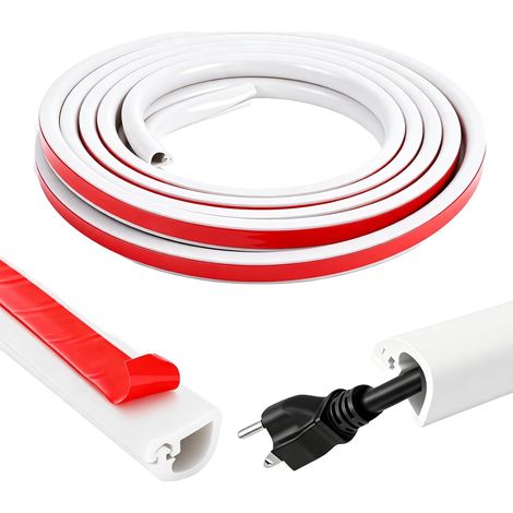 Goulotte Passe Cable 3M Auto-Adhésif, Cache Cable TV Mural Type D, Goulotte De Câble Flexible en PVC Souple pour Sol et Mur, Cache Fil Electrique pour Gestion des Fils (Blanc, 3M) (1/5)