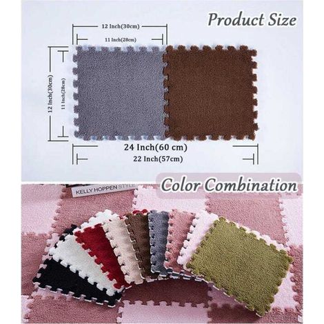 Tapis en mousse souple poils longs, 12 pièces, antidérapant, sol carrelage, exercice, chambre
