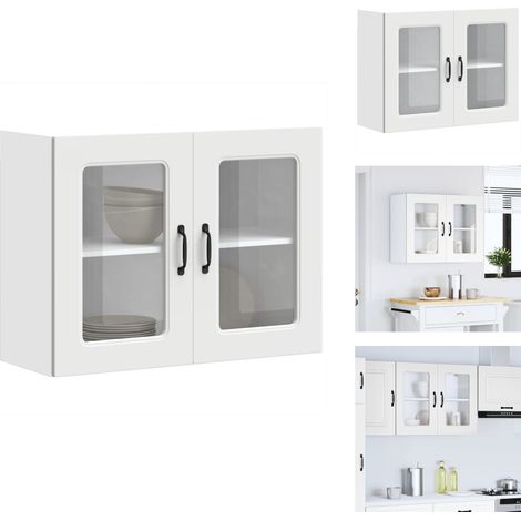 Küchen-Hängeschrank mit Glastür Kalmar Weiß Holzwerkstoff - Küchen-Wandschrank - Küchen-Wandschränke - Wandschrank Küche - Küchenschrank (1/5)