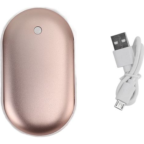 Pochettes chauffe-mains en alliage d'aluminium 2400mAh batterie externe USB mini pour voyage hiver extérieur Or rose (1/5)