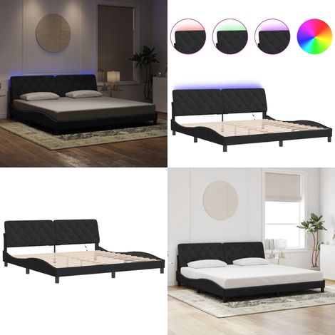 Cadre de lit avec lumières LED noir 200x200 cm velours - Cadre De Lit - Lit Avec Led - Lit Velours - Lit Design - Lit Double - Home & Living (1/5)