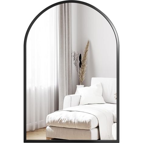 Dripex Miroir Mural Arqué 50×75cm, Grand Miroir de Maquillage avec Cadre en Alliage d'Aluminium pour Entrée Chambre Salon Salle de Bain Noir