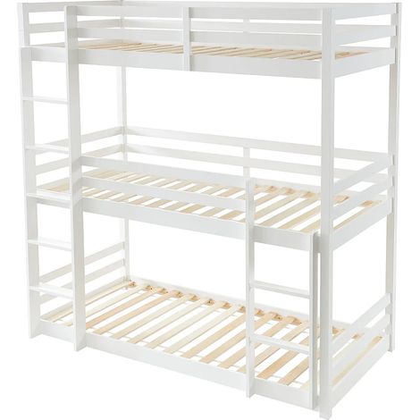 Lits superposés triple - 3 x 90 x 200 cm - Pin - Blanc - VAGAR