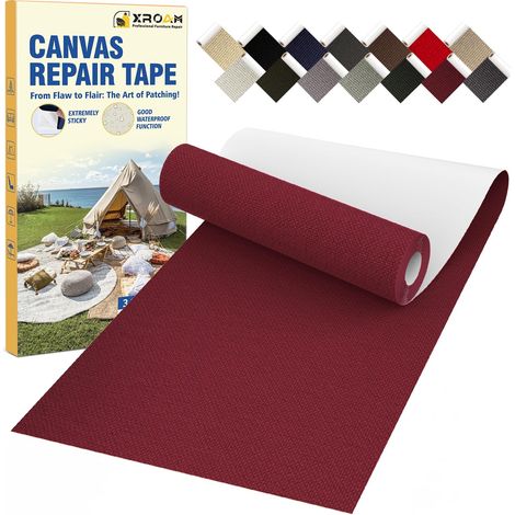Tissu Autocollant Reparation Rouge Bordeaux, 8x160cm Patch Autocollant Textile Imperméable en Toile, Extérieur Patch Réparation Tissu pour Canapés, Siège Auto, Tentes, Bâche, Auvents, Parasol (1/5)