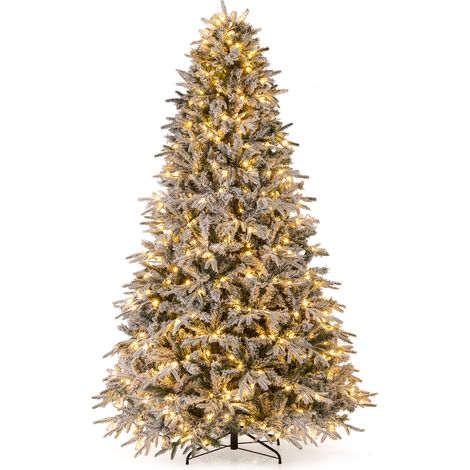 Arbre de Noël Artificiel de 240 cm, Arbre de Noël Articulé Pré-Éclairé avec 460 Lumières LED Blanc Chaud, 1646 Branches Enneigées, Socle Pliable