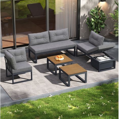 Salon de jardin modulaire 191,5/191,5/79 cm gris en polyester avec dossier réglable et coffre (1/5)