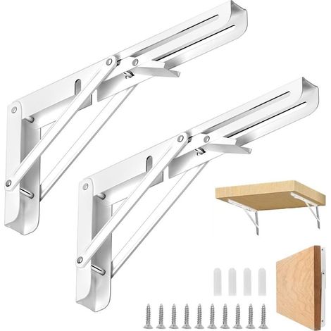 Étagère Murale Pliante de 300 mm, 2 Pcs Support Console Pliable en Acier Inoxydable, Lourds Support Console Pliable Rétractable pour Garage Cuisine Chambre (Blanch)