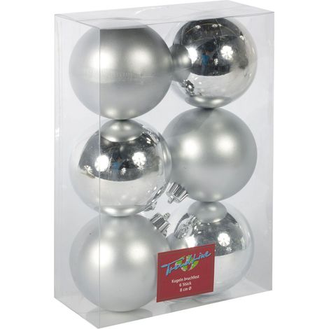 TrendLine Christbaumkugeln 6 Kugeln Ø 8 cm Silber Weihnachtskugeln (1/3)