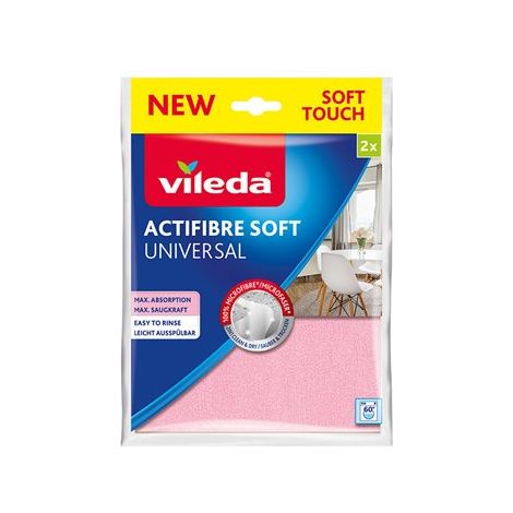 Vileda – Lot de 2 chiffons microfibres Actifibre – Absorption efficace des liquides – Lavables jusqu'à 60°C – Pour nettoyage cuisines et salles de bains (1/10)