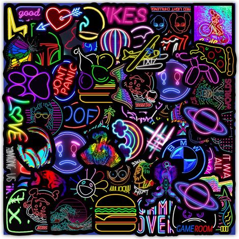 50 autocollants pour ordinateur portable, style dessin animé, résistants au soleil, avec lumières néon, imperméables et personnalisables pour livres, skateboards, valises. (1/5)