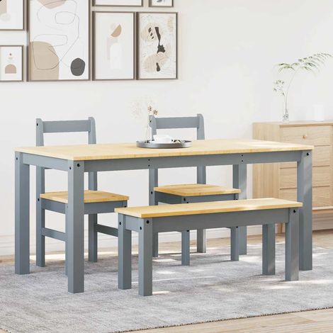 4-tlg. Essgruppe PANAMA Grau Massivholz Kiefer