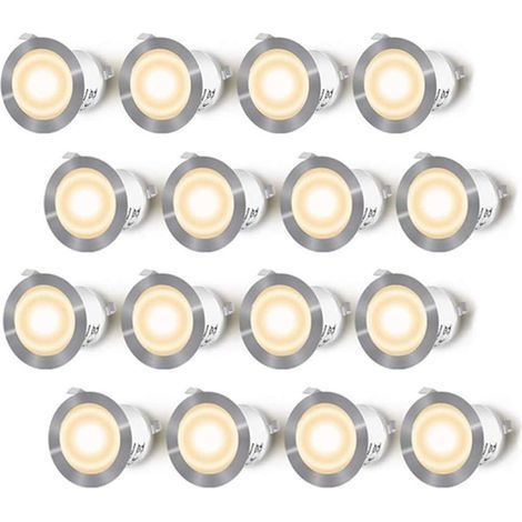 Lot de 16 Spots LED Encastrable pour Terrasse Bois, Etanche IP67, Spots à Encastrer Extérieur, 0,6W DC12V, Lumière Blanc Chaud, Kit Mini Lampe pour Chemin Contremarches d'escalier Plafond [Classe éner (1/5)