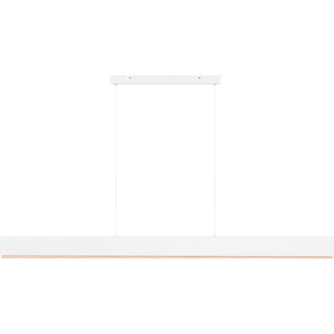 Lámpara LED colgante lineal de metal 120 cm estilo escandinavo moderno pantalla de madera blanco y marrón claro Mara