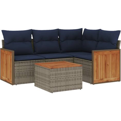 Maison Exclusive - 5-teiliges Gartensofa-Set mit Kissen, grau, Po