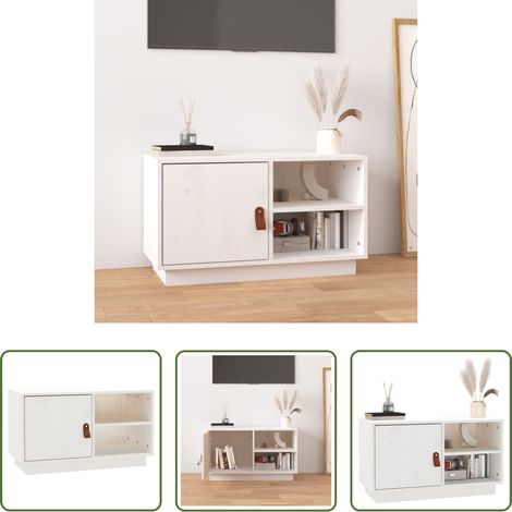 vidaXL Bois de pin massif - Meuble TV Blanc 70x34x40 cm Bois de pin massif (1/5)