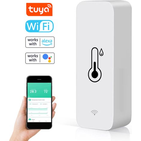 Capteurs intelligents température humidité Tuya Wifi, compatibles systèmes domotiques, affichage °C °F, contrôle distance application smartphone (1/5)
