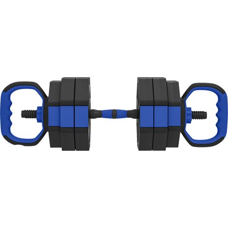 Ensemble d'haltères 6 en 1 pour la musculation : kettlebell ajustable de 30 kg, barre de pompes, bleu (1/5)