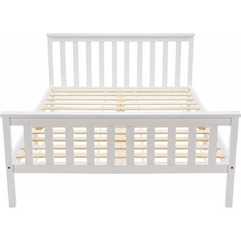 Letto matrimoniale 140 x 200 cm in legno bianco con rete a doghe HOMVRA (1/5)