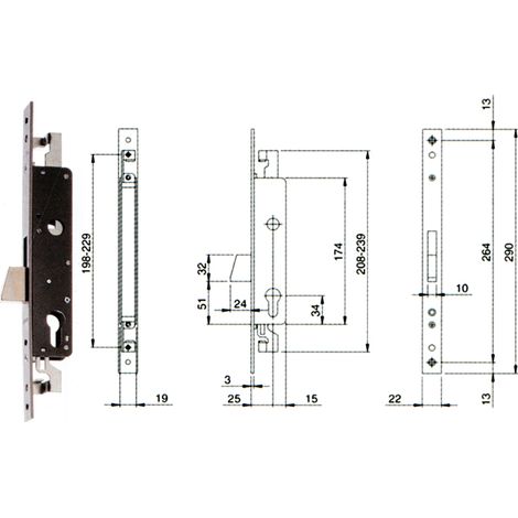 Serrure à triple profil sans cylindre E25 783302 ISEO