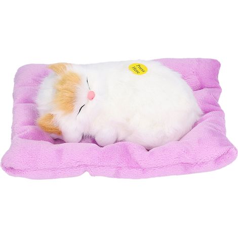 Poupée Chat Simulée Dormante avec Son - Jouet Interactif pour Animaux en Forme de Chat à Oreilles Jaunes et Coussin Charbon Actif (1/5)