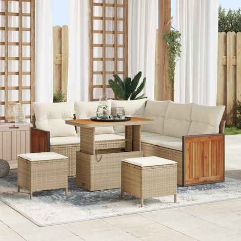 Salon de Jardin 8 Pièces Ensemble Canapé en Résine Tressée et Acier Beige et Crème, 65.6kg - PANGIVO (1/5)