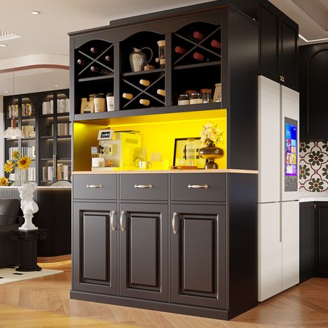 Buffet meuble rangement 120 x 40 x 180 cm MDF noir OKMYHOME (1/5)