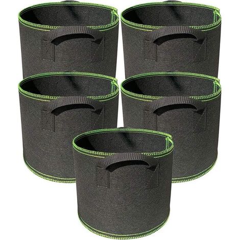 Lot de 5 sacs de culture en feutre, avec poignées, respirants, lavables et réutilisables, pour plantes, potager et jardin, noir et vert (1/5)