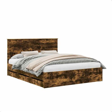 Bed Frame with Drawer Smoked Oak 160 x 200 cm Engineer Wood vidaXL (1/5)