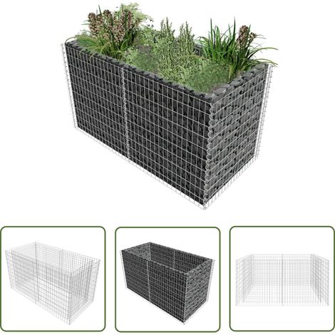 The Living Store Lit surélevé à gabion Acier 180 x 90 x 100 cm Argenté - Jardinière En Gabion - Bordure De Jardin - Bac De Plantation Surélevé - Décoration Extérieure - Pot De Fleurs Extérieur (1/5)