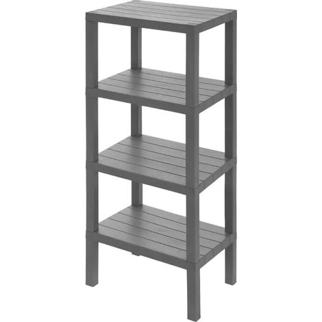 Colonna Bagno Scaffale 4 Ripiani Plastica Feridras Woody - Colore: Grigio (1/2)
