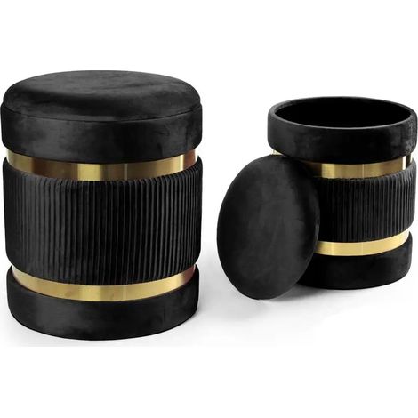 Set aus 2 eleganten poufs in schwarz/gold Ø38x44 und Ø31x38 cm