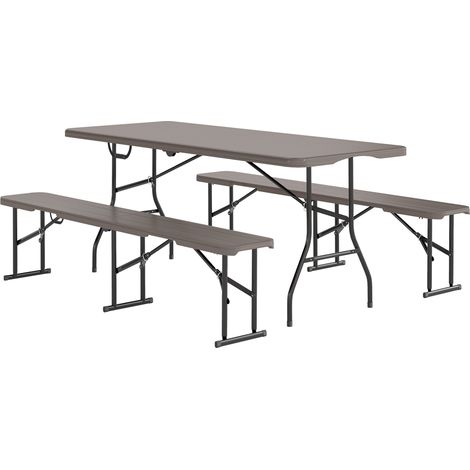 Table et bancs camping pliables imitation bois marron 180x74x74 cm 182x28x42 cm