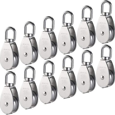 Laoa – Satz mit 12 M15-Einzelrollen aus Edelstahl 304 – Maximale Traglast 35 kg – Seildurchmesser bis zu 6 mm – 360°-Drehung – 77 lbs (1/5)