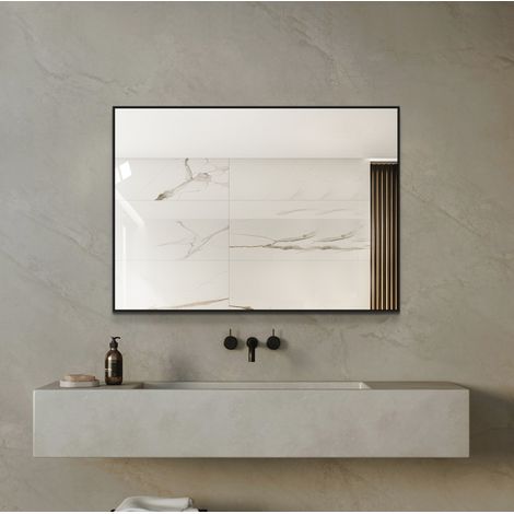 Badezimmerspiegel 50x70 cm mit schwarzem Aluminiumrahmen, horizontal und vertikal montierbar (1/5)