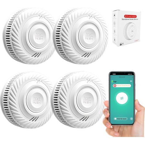 Détecteur de fumée Intelligent, Alarme Incendie, Alarme de fumée avec capteur photoélectrique avancé, Surveillance à Distance Via app avec Batterie de 10 Ans de durée de Vie, Alarme de 85 DB. 4PCS (1/5)