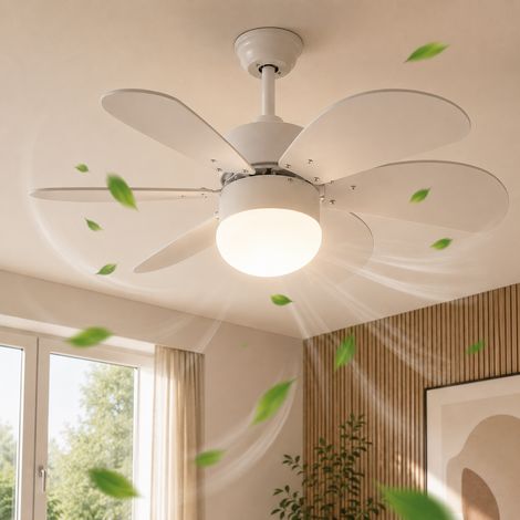 GBLY Ventilateur de plafond E27 silencieux 6 pales réversibles 75×65.5×42.5cm max 40 W blanc avec minuteur pour chambre et salon (1/5)