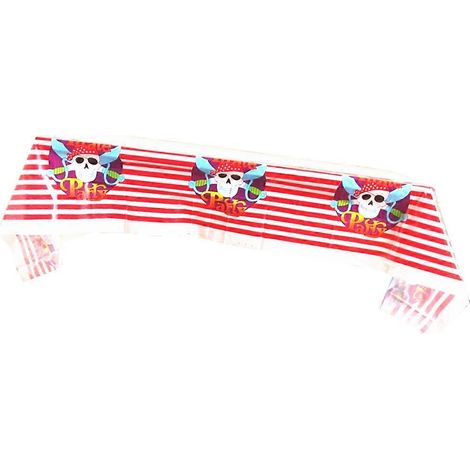 Nappe rouge décorative pour fête de pirates, idéale pour un anniversaire d'enfant ou à la maison. Dimensions : 180 x 108 cm. Protège votre bureau. 1 pièce. (1/5)