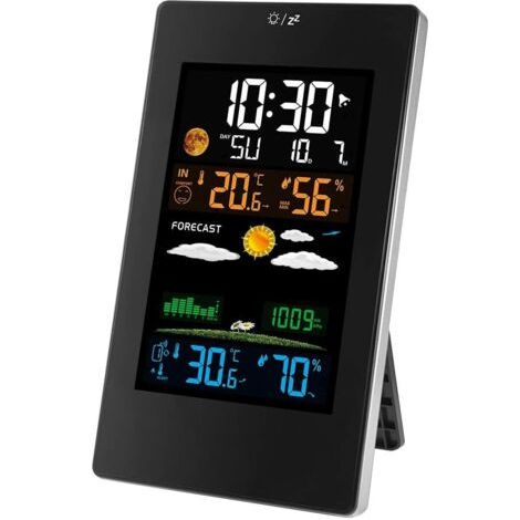 Station météo sans Fil, Thermomètre Hygromètre Baromètre Intérieur Extérieur, Horloge Numérique Réveil avec capteur extérieur Affichage Heure Date Jour Phase de Lune-Nazalus (1/5)