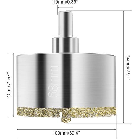 Scie Cloche Diamant 68 mm, Foret Diamant avec Foret Guidage Central, Scie Cloche Carrelage avec Revêtement de Surface en Diamant pour Coupe de Verre, Carrelage, Céramique, Marbre, Calcaire (1/5)