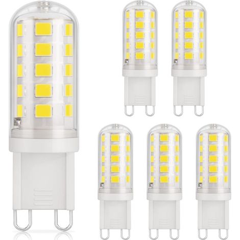 G9-LED-Lampe 3 W, 430 lm, entspricht 40 W Halogen, Kaltweiß 6000 K, 220–240 V, CRI  85, nicht dimmbar, energiesparend, Keramiksockel, Standard-G9-Sockel, 6er-Pack [Energieklasse D]