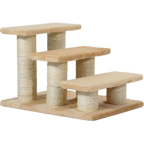 Escalier pour chien PawHut, 3 marches, 34 cm de hauteur, pliable, pour chats et chiens, rampe d'accès pour lit, canapé, fauteuil, couleur crème