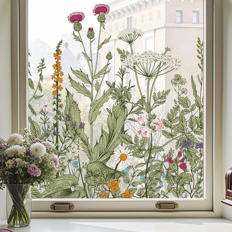 Film pour vitres à motif floral, film statique pour décoration printanière, 44 x 200 cm (1/5)